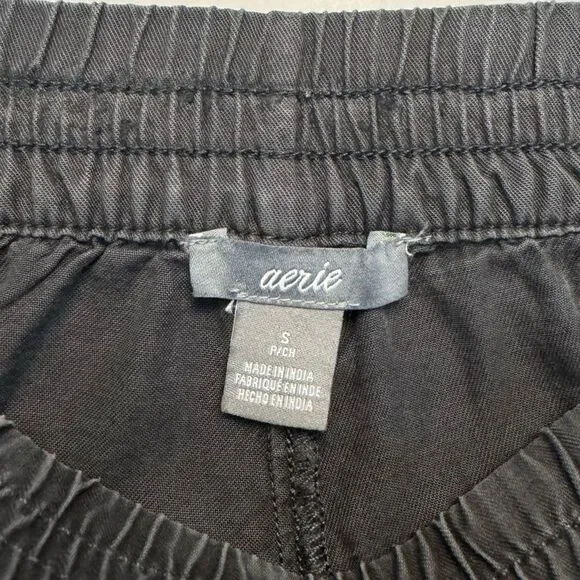 Aerie AE Pull On Shorts Lyocell Raw Frayed Hem Grey Black Small Summer Casual - Picture 7 of 8